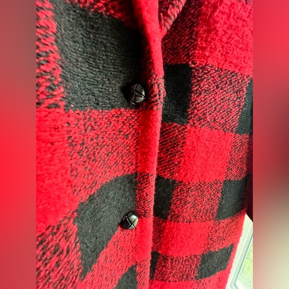 Lucky Brand Buffalo Check Plaid Oversized Wool Blend Coat, Red & Black, Sz - L - Picture 9 of 16